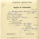 Registo de velocípede de marca Champion, com o nº 2963, em nome de Pedro Manuel Monteiro Salazar Leite, morador em Pero Pinheiro.