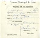 Registo de velocípede com o nº 9234, em nome de Virgílio Guerreiro, morador em Penha Longa.