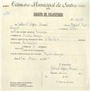 Registo de velocípede de marca Barto, com o nº 4679, em nome de Gabriel Lopes Dinis, morador em Penha Longa.