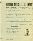 Registo de matricula de velocipedista em nome de José Castro Vitorino, morador em Dona Maria, com o nº de inscrição 1822.