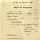 Registo de velocípede de marca Faia, com o nº 2419, em nome de Ismael Artilheiro, morador em Lameiras.