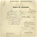 Registo de velocípede de marca Cicles Elios, com o nº 336, em nome de Bernardo Luís, morador em Morelena.