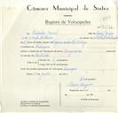 Registo de velocípede de marca Vanguarda, com o nº 9096, em nome de Salvador Garcia, morador em Carenque.