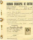 Registo de matricula de velocipedista em nome de Maria Teresa Rita de Jesus de Morais Palmeiro, moradora na Praia das Maçãs, com o nº de inscrição 3329.