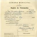 Registo de velocípede de marca Olga, com o nº 4217, em nome de José Gonçalves Aleluia, morador em Lameiras.