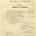 Registo de velocípede de marca Sterling, com o nº 1082, em nome de Manuel Vermelho, morador em S. Pedro de Sintra.