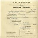 Registo de velocípede com o nº 2838, em nome de José Duarte Polido, morador em Odrinhas.