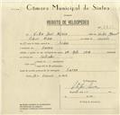 Registo de velocípede de marca VN-Mota, com o nº 8612, em nome de Vítor José Névoa, morador em Sintra.