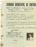 Registo de matricula de velocipedista em nome de David Nunes Maria, morador na Praia das Maçãs, com o nº de inscrição 1072.