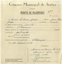 Registo de velocípede com o nº 6899, em nome de Maria Antónia Durão, moradora em Albarraque.