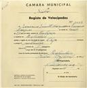 Registo de velocípede de marca Olga, com o nº 1668, em nome de Veríssimo Vicente Marques, morador em Pero Pinheiro.