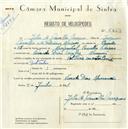 Registo de velocípede de marca Voltaire com motor, com o nº 5263, em nome de Júlio de Carvalho Marques, morador em Massamá.