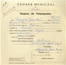 Registo de velocípede Tagus, com o nº 3165, em nome de Miguel de Jesus Raio, morador em Cabriz.