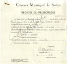 Registo de velocípede de marca Famel Vitória, com o nº 9310, em nome de Vítor José de Azevedo Névoa, morador em Rua José Antunes dos Santos, Sintra.