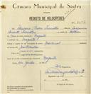 Registo de velocípede de marca Nacional, com o nº 8087, em nome de Elisiário Barra Timóteo, morador em Magoito.