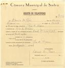 Registo de velocípede de marca Saches, com o nº 7396, em nome de Sidónio dos Reis, morador em Rio de Mouro.