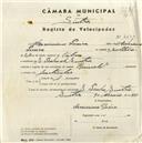 Registo de velocípede de marca Reynolds, com o nº 4649, em nome de Maximiano Pereira, morador em S. Pedro de Sintra.