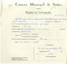 Registo de velocípede com o nº 8775, em nome de António Guilherme Teixeira Leite de Meireles, morador em Idanha.