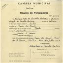 Registo de velocípede de marca Flecha, com o nº 2054, em nome de António Pedro de Carvalho Monteiro, morador em Praia das Maçãs.