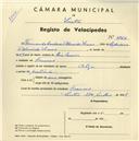Registo de velocípede de marca Olga, com o nº 3766, em nome de Fernando Cardoso d'Almeida Soares, morador em Francos.