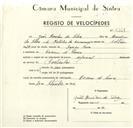 Registo de velocípede de marca Especial, com o nº 9267, em nome de João Amadeu da Silva, morador em Cacém de Cima.