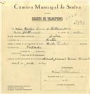 Registo de velocípede de marca Cicles Pombal, com o nº 7171, em nome de Mário Cardoso Lemos de Bettencourt, morador em Sintra.
