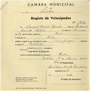 Registo de velocípede de marca Olympique, com o nº 1298, em nome de Manuel Duarte Júnior, morador em Ral.