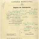 Registo de velocípede de marca Saltley, com o nº 2028, em nome de Josué Augusto Pinto, morador em Galamares.