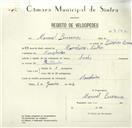 Registo de velocípede de marca Sachs, com o nº 8422, em nome de Manuel Lourenço, morador em Moucheira.