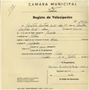 Registo de velocípede de marca Nadir, com o nº 1942, em nome de Sebastião Custódio Brito e Abreu, morador em Sintra.