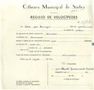 Registo de velocípede de marca Raio, com o nº 9182, em nome de Carlos João Domingos, morador em Alvarinhos.