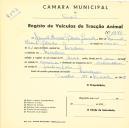 Registo de um veiculo de duas rodas tirado por um animal de espécie asinina destinado a transporte de mercadorias em nome de Manuel Duarte Ribeiro Júnior, morador em Morelena.