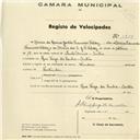 Registo de velocípede Oriental, com o nº 1209, em nome de Maria do Rosário Jordão Travassos Valdez, morador em Rua Veiga da Cunha, Sintra.
