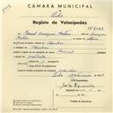 Registo de velocípede de marca Nacional, com o nº 4069, em nome de Manuel Henriques Martins, morador em Odrinhas.