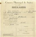 Registo de velocípede de marca Pachancho, com o nº 7965, em nome de José Valentim, morador em Sintra.