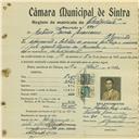 Registo de matricula de velocipedista em nome de António Pascoa Brancanes, morador no Algueirão, com o nº de inscrição 580.