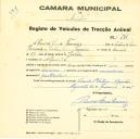 Registo de um veiculo de duas rodas tirado por um animal de espécie asinina destinado a transporte de mercadorias em nome de Raul Sousa Terroais, morador no Algueirão.
