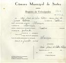 Registo de velocípede de marca Martano, com o nº 8992, em nome de Vasco Jesus da Silva Cabeça, morador em Albarraque.