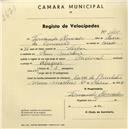 Registo de velocípede de marca Nacional, com o nº 1460, em nome de Fernando Moncado, morador em Mem Martins.
