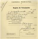 Registo de velocípede de marca Aranha, com o nº 1268, em nome de José Duarte Bernardes Costa, morador em S. João das Lampas.