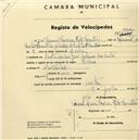Registo de velocípede de marca Helios, com o nº 1990, em nome de José Manuel Moreira Rato Mantero, morador em Rua José Antunes dos Santos, Sintra.
