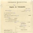 Registo de velocípede de marca Special, com o nº 4920, em nome de Domingos Gomes, morador em Queluz.