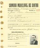 Registo de matricula de velocipedista em nome de João Pedro Barradas, morador em Sintra, com o nº de inscrição 2765.