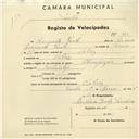 Registo de velocípede de marca Olympique, com o nº 920, em nome de Augusto Paulo, morador em Cabriz.