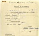 Registo de velocípede de marca Express, com o nº 9894, em nome de António Freitas Duarte, morador em Terrugem.