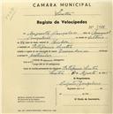 Registo de velocípede com o nº 2088, em nome de Augusto Gonçalves, morador em Estefânia.