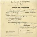 Registo de velocípede de marca L.R.S., com o nº 1833, em nome de João Lobo Duarte, morador em Francos.