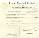 Registo de velocípede com o nº 9491, em nome de José Pedro Gomes Carreira, morador em Várzea de Sintra.