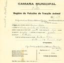 Registo de um veiculo de quatro rodas tirado por dois animais de espécie cavalar destinado a transporte de mercadorias em nome de Olga Nicolis de Robilant Álvares Pereira de Melo, morador na Quinta da Piedade em Sintra.