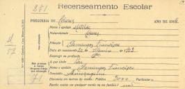 Recenseamento escolar de Matilde Francisco, filho de Domingos Francisco, morador em Almoçageme.